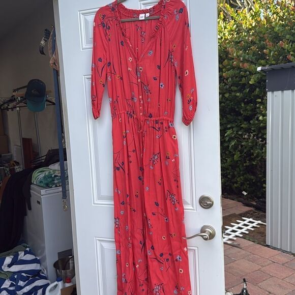 Gap Button Down Maxi Dress - Red Floral Dress - Ruffle Sleeves - Size XS - NWOT - Picture 1 of 5